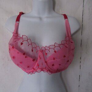 Adore Me Bra 36H Pink Embroidered Heart Lace Bow Underwire